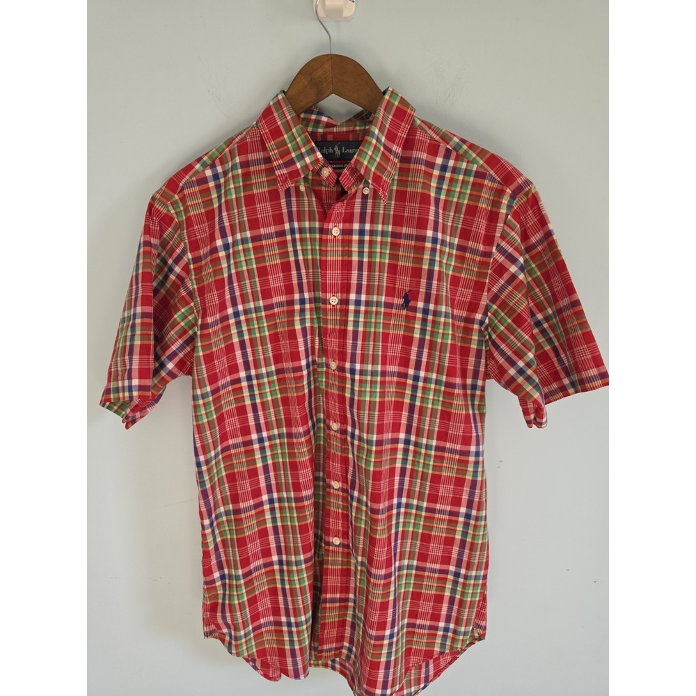 Polo Ralph Lauren Rainbow Madras Plaid SS Men Large Classic Fit 100% Cotton